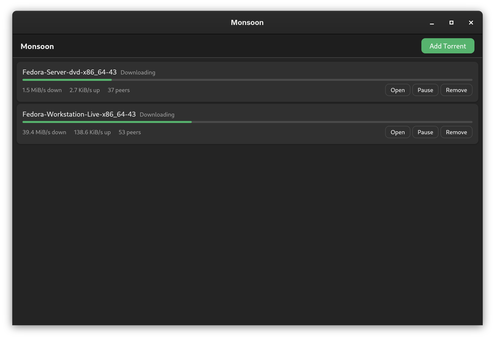 Torrent list view